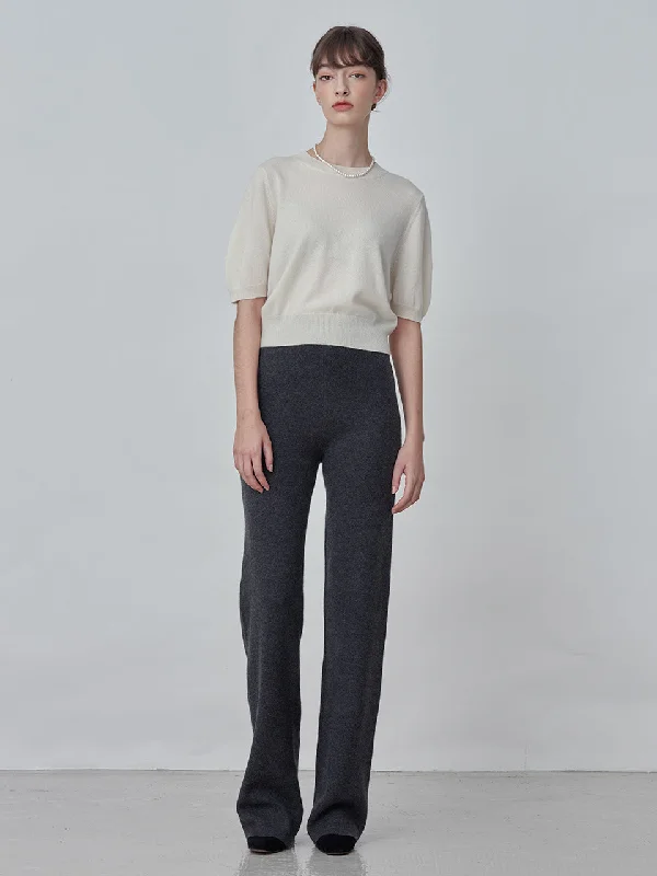 Straight Fit Pants_Graphite Elegant High-Waist Pants