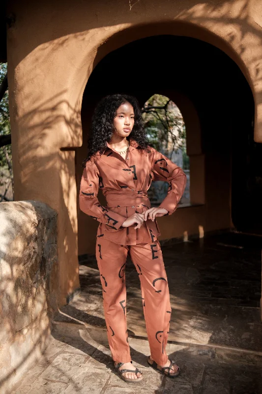 The Terra Tribe Copper Line Printed Sandra Straight Pants Soft Stretch Pants