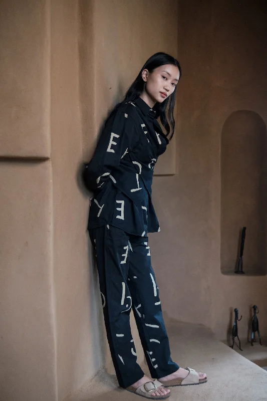 The Terra Tribe Black Line Printed Sandra Straight Pants Stretch Fit Pants