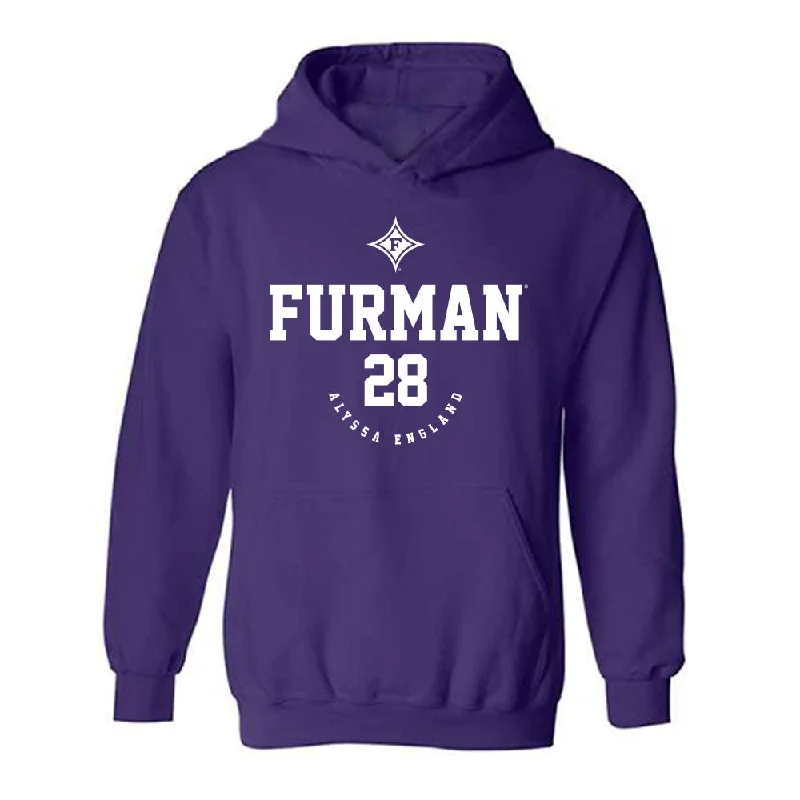 Furman - NCAA Women's Soccer : Alyssa England - Classic Fashion Shersey Hooded Sweatshirt Hoodie with Elastic Cuffs Stretchable Comfortable Furman - NCAA Women's Soccer : Alyssa England - Classic Fashion Shersey Hooded Sweatshirt Hoodie with Elastic Cuffs Stretchable Comfortable