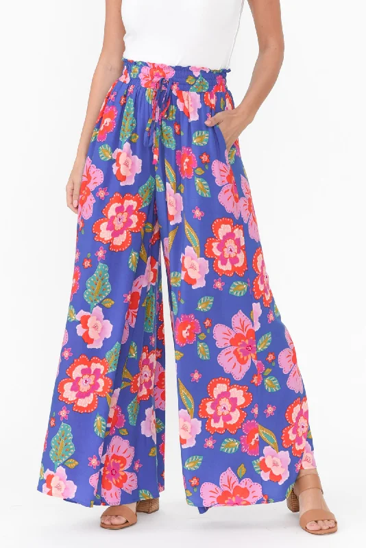 Neomi Blue Garden Wide Leg Pants Chic Slim Fit Pants
