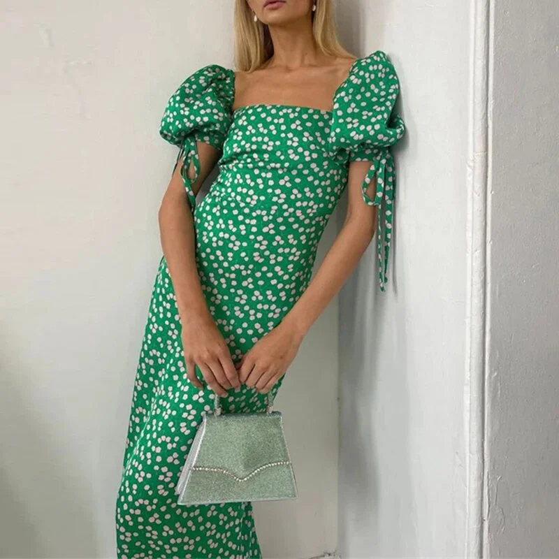 Advbridge Lady Casual Puff Short Sleeve Party Dress Elegant Split Bodycon Long Dress Women Polka Dot Square Collar French Style Dresses Tunics Sale discount Advbridge Lady Casual Puff Short Sleeve Party Dress Elegant Split Bodycon Long Dress Women Polka Dot Square Collar French Style Dresses Tunics Sale discount