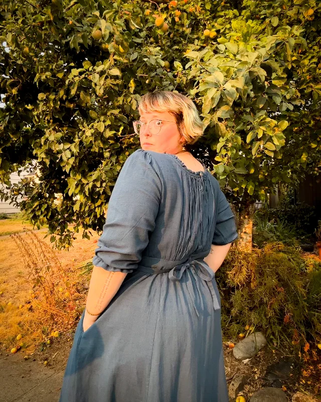 Jane Austen Dress in Dark Cadet Blue Tunics Polka dots