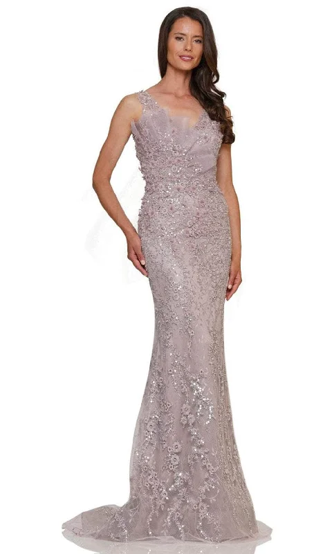Marsoni by Colors MV1279 - V-Neck Embroidered Long Dress Pencil Office Professional