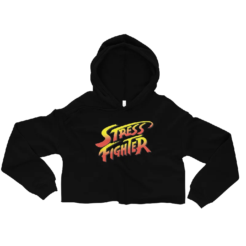 Stress Fighter Graphic Crop Hoodie Hoodie with Ribbed Cuffs Snug Fit Comfort
