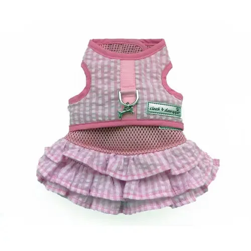 Pink Gingham Teacup Dog Harness Skirt Dress 2 Lbs to 6 Lbs Tunics Fall fleece