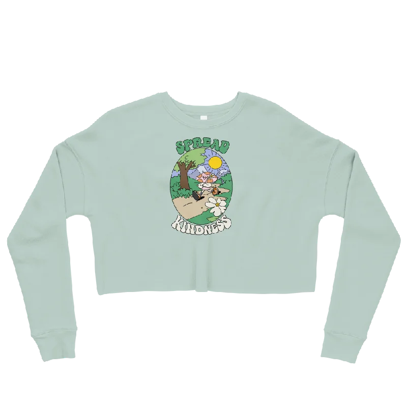 Spread Kindness Graphic Crop Sweatshirt Hoodie with Hem Frayed Vintage Worn