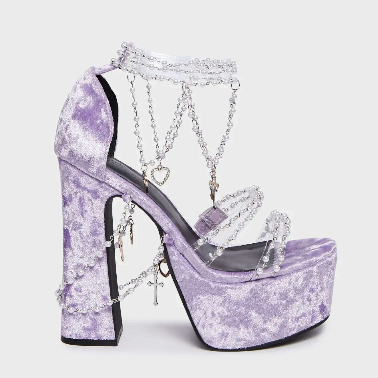 Pearl Chain Crystal Sandals Open Toe Platform Chunky High Heels Solid Sexy Style Sandals Hook And Loop Summer Party Dress Shoes Crew Neckline Casual Pearl Chain Crystal Sandals Open Toe Platform Chunky High Heels Solid Sexy Style Sandals Hook And Loop Summer Party Dress Shoes Crew Neckline Casual