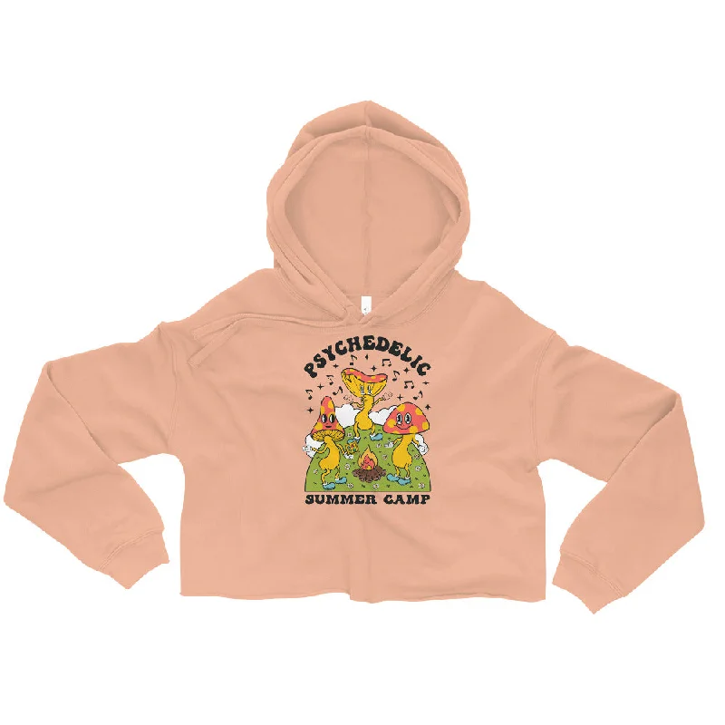 Psi~ Camp Graphic Crop Hoodie Hoodie with Hem Ribbing Snug Secure