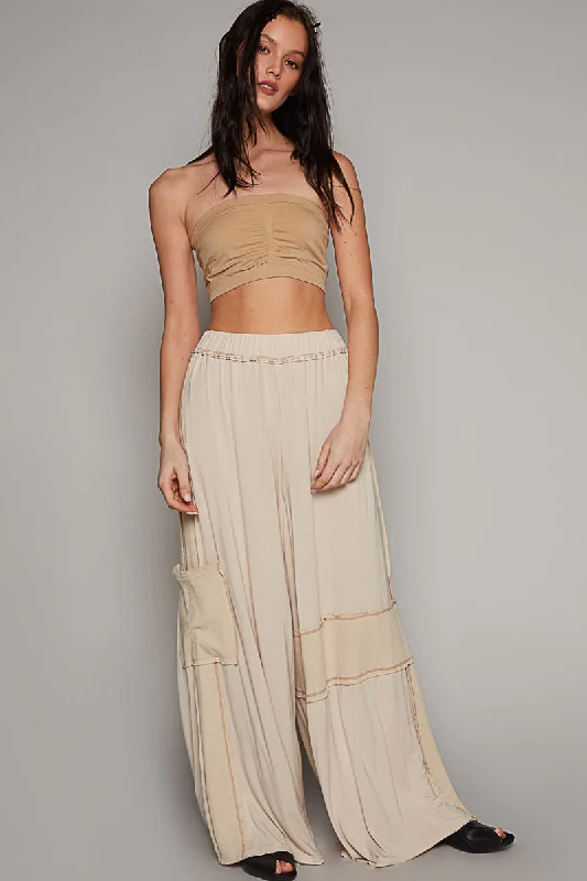 Relax Fit Pant With Stitch Detail - Oatmeal Trendy Printed Leggings