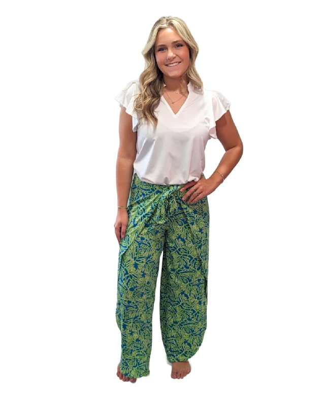 Wrap Front Pant - Sky Blue/Lime Bermuda Chic Checkered Pants