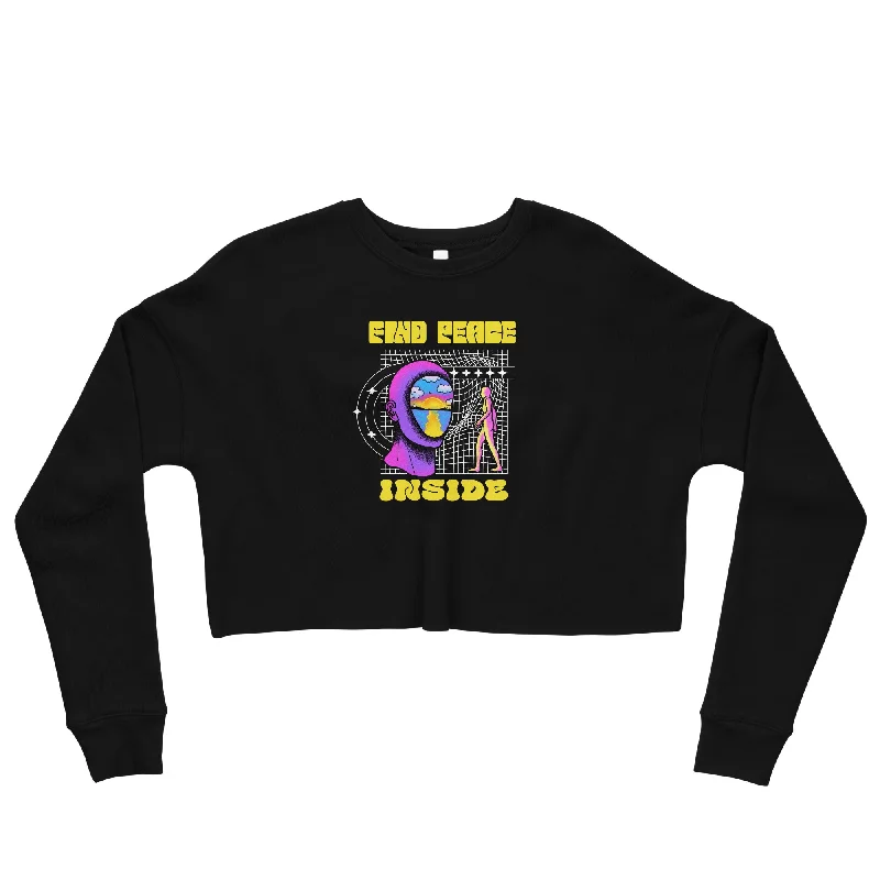 Find Peace Inside Crop Sweatshirt Hoodie with Distressed Vintage Worn