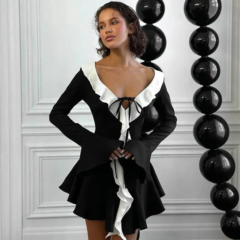 Advbridge Elegant Ruffles Mini Dress Women Sexy Backless Lace-up Christmas Party Dress Winter Fashion Flare Long Sleeve Slim Dress 2024 Halter Neckline Beach Advbridge Elegant Ruffles Mini Dress Women Sexy Backless Lace-up Christmas Party Dress Winter Fashion Flare Long Sleeve Slim Dress 2024 Halter Neckline Beach