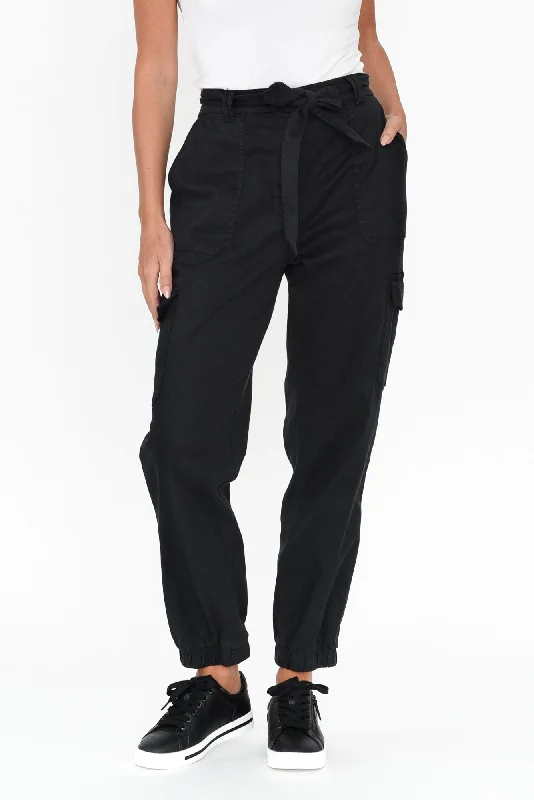 Canterbury Charcoal Lyocell Cargo Pants Chic Black Leggings