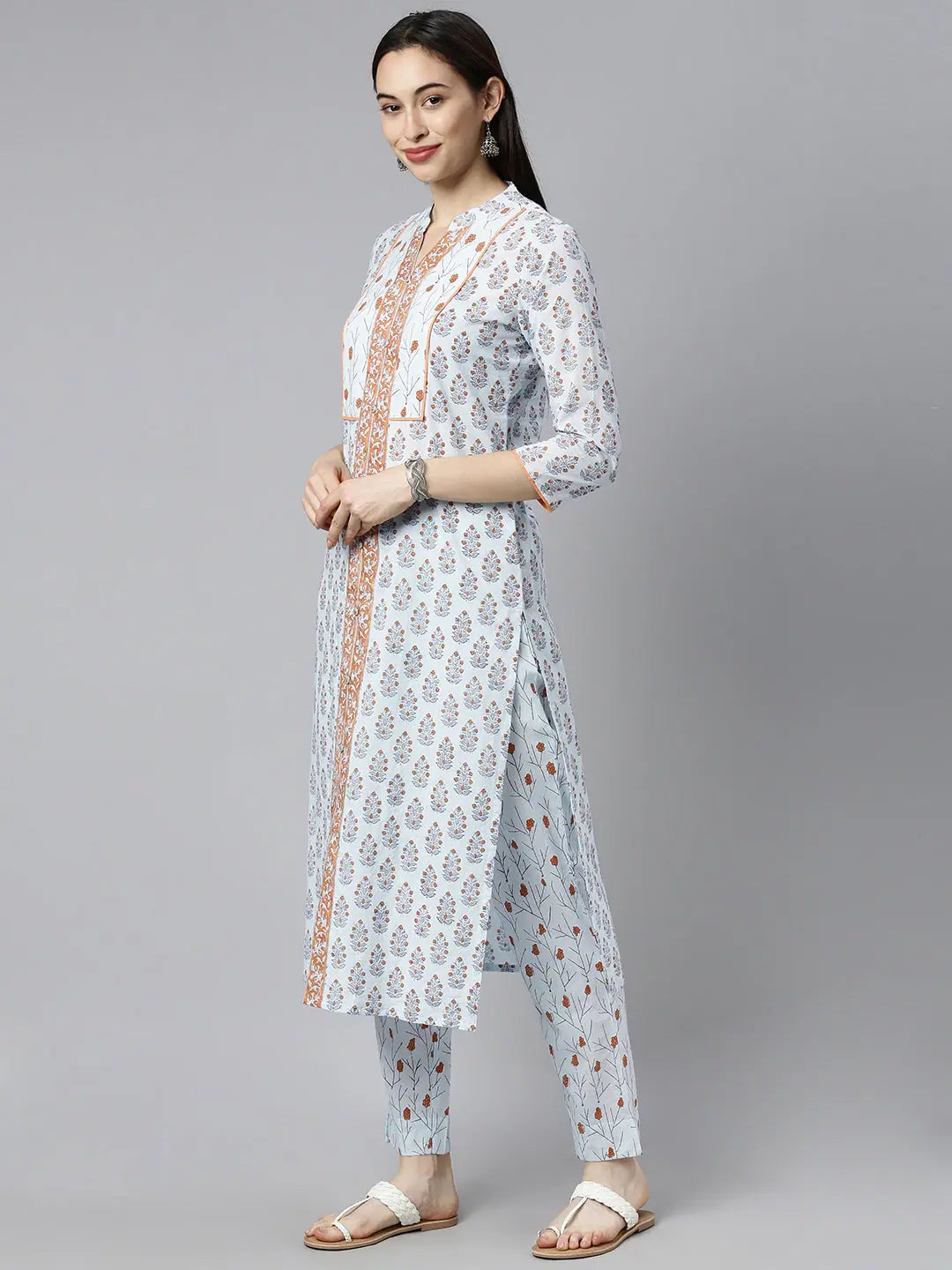 Ahika Women Cotton Blue Floral Printed Straight Kurta Pant Dupatta Set Classic Straight-Leg Pants Ahika Women Cotton Blue Floral Printed Straight Kurta Pant Dupatta Set Classic Straight-Leg Pants