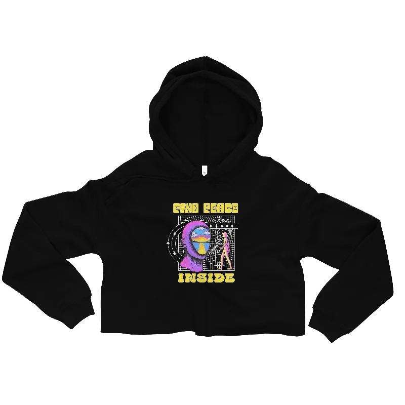 Find Peace Inside Graphic Crop Hoodie Hoodie with Raw Hem Edgy Unfinished