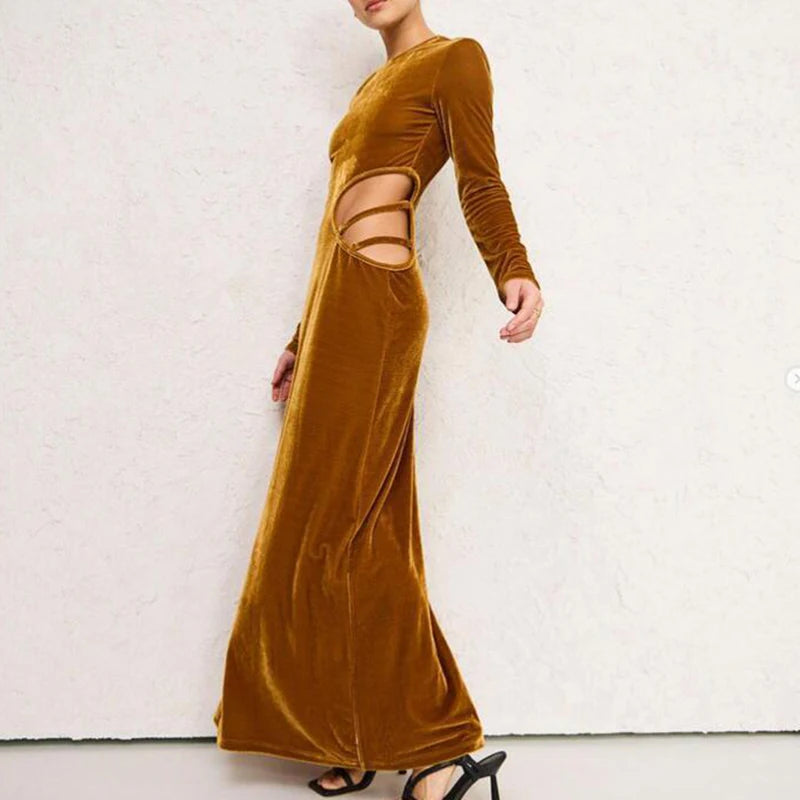 Advbridge French Elegant Hollow Waist Bright Luxury Party Dress Women Long Sleeve Long Dress Temperament Golden Velvet Slim Winter Dress Tunics Office stylish Advbridge French Elegant Hollow Waist Bright Luxury Party Dress Women Long Sleeve Long Dress Temperament Golden Velvet Slim Winter Dress Tunics Office stylish