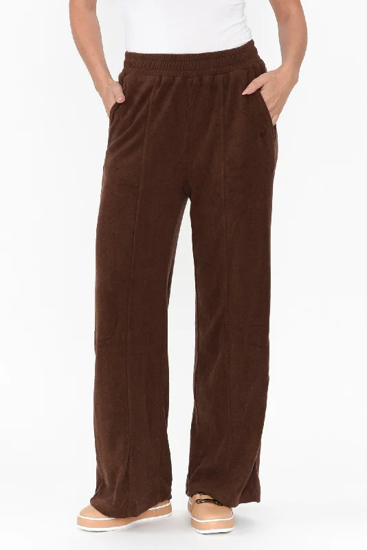 Jessa Chocolate Terry Pants Relaxed Linen Pants