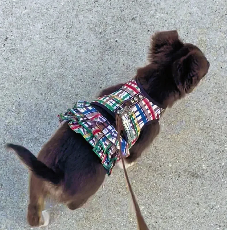 Forest Plaid 2 pc Tiny Dog Dress Vest Harness & Skirt  2 - 8 LBS Tunics Summer linen