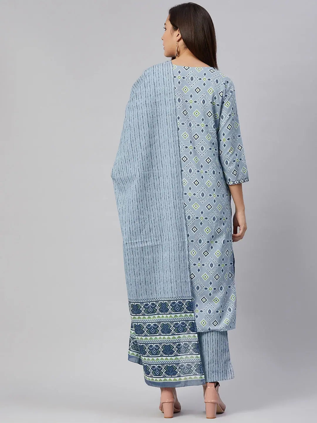 Ahika Women Cotton Blue Geometric Printed Straight Kurta Pant Dupatta Set Formal Dress Pants Ahika Women Cotton Blue Geometric Printed Straight Kurta Pant Dupatta Set Formal Dress Pants