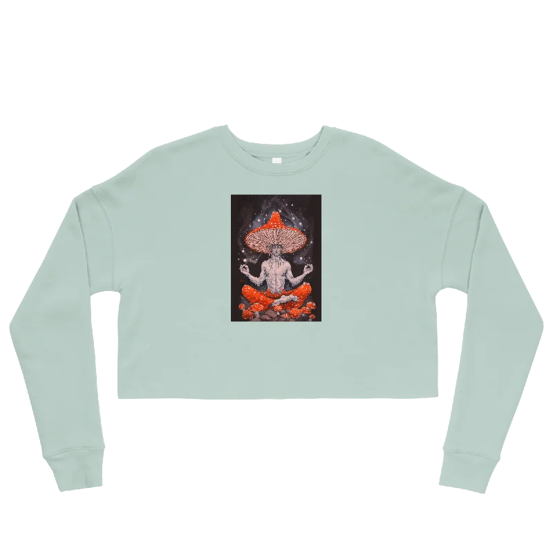 Man Of Mycology Graphic Crop Sweatshirt Hoodie with Button Placket Classic Preppy