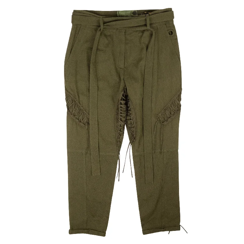 Women's Green Lace-Up Military Pants Casual Drawstring Pants