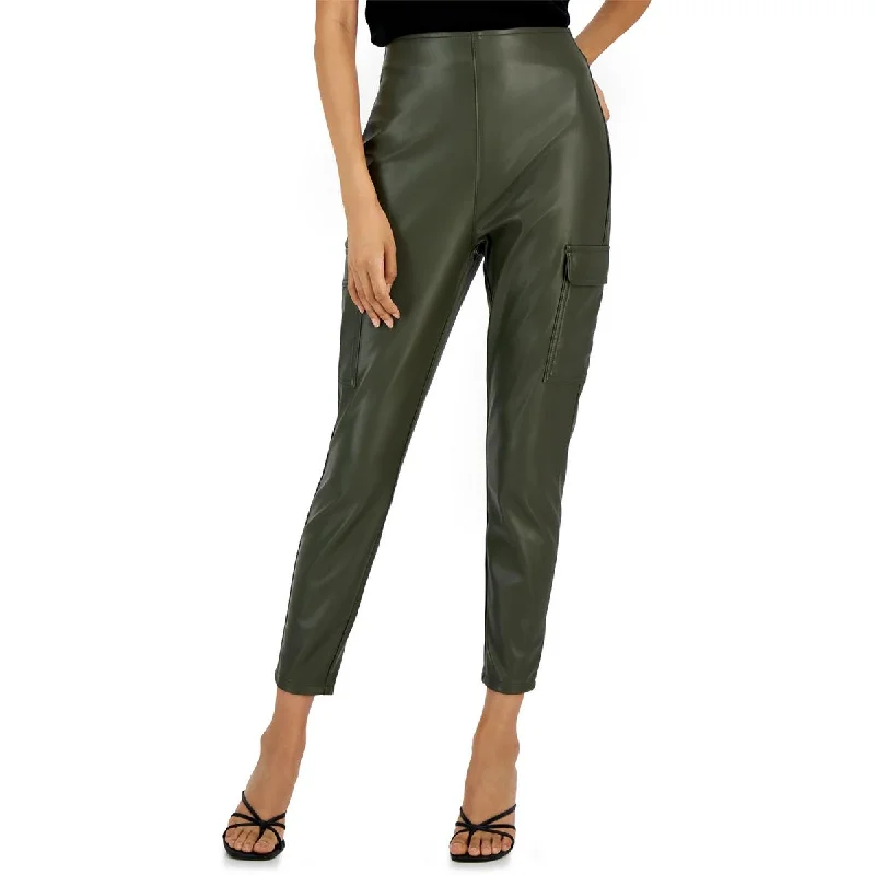 Juniors Womens High Rise Faux Leather Cargo Pants Casual Lounge Pants