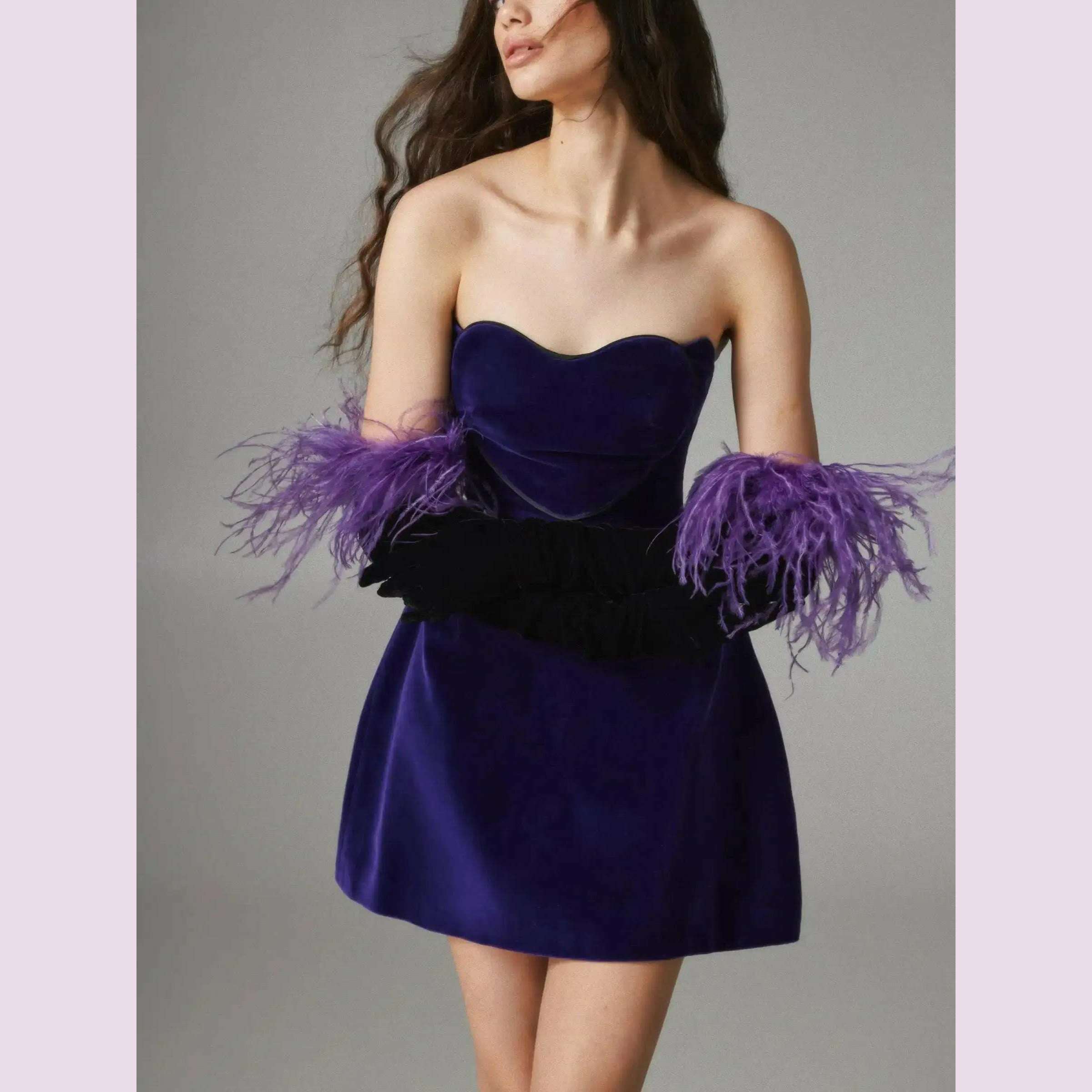 Evening Party Dresses For Women 2024 Sexy Celebrity Strapless Purple Velvet Gowns Dress Mini Club Tunics Fall fleece Evening Party Dresses For Women 2024 Sexy Celebrity Strapless Purple Velvet Gowns Dress Mini Club Tunics Fall fleece