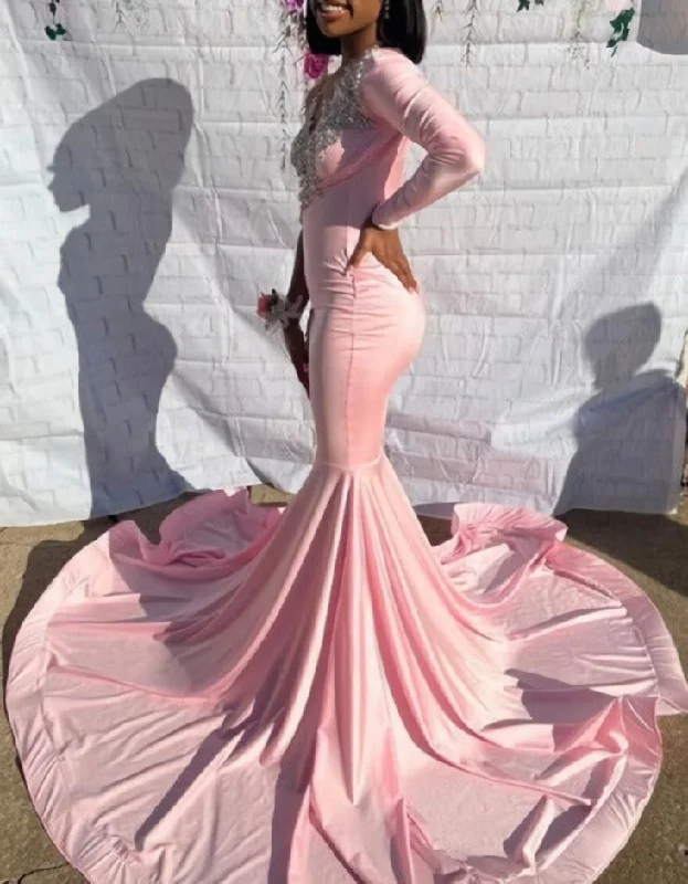 Pink Unique Long Prom Dress Mermaid Party Dress Tunics Recommended stylist