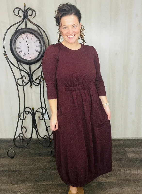 Take On The Day- Brown Bubble Hem Dress Boatneck Modish Everyday