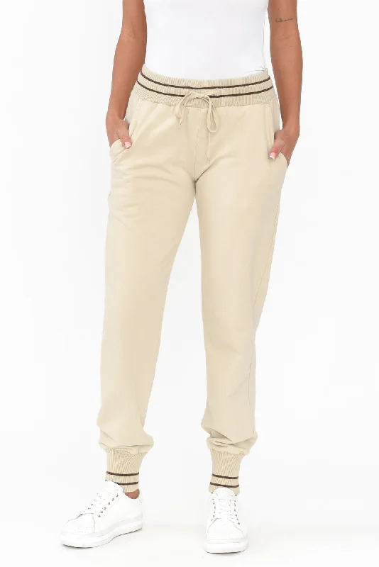 Claude Natural Cotton Blend Drawstring Pants Lightweight Jogger Pants