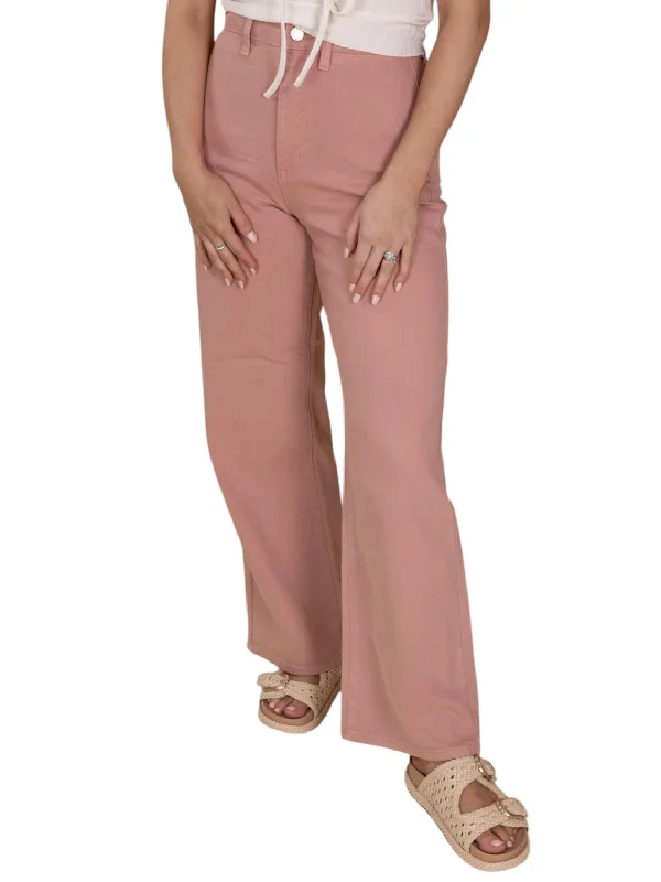 Hallie Wide Leg Denim Pants In Pale Pink Fashionable Track Pants