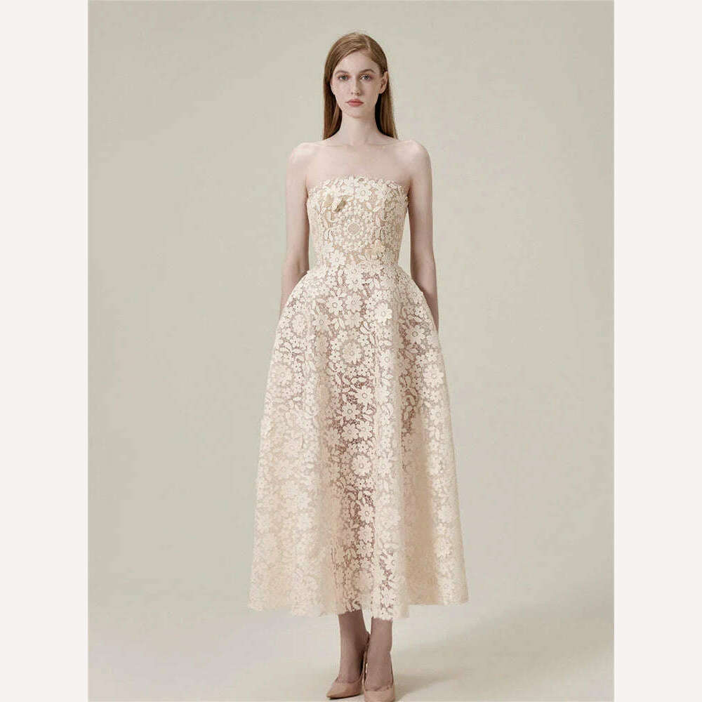 Elegant Lace Embroidery Strapless Dress by DEAT High Waist Hollow Out Summer Party Dress for Women Fashionable 2024 Style Pencil Length Work Elegant Lace Embroidery Strapless Dress by DEAT High Waist Hollow Out Summer Party Dress for Women Fashionable 2024 Style Pencil Length Work