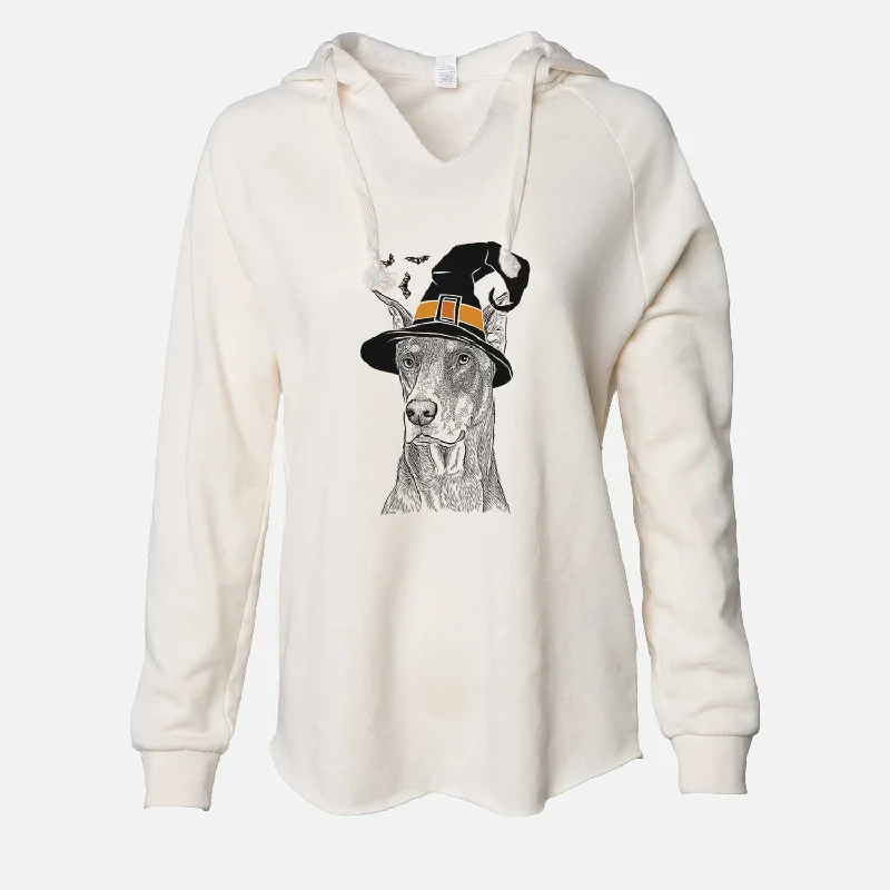 Witch RJ the Doberman Pinscher - Cali Wave Hooded Sweatshirt Hoodie with Longline Fit Extended Stylish Witch RJ the Doberman Pinscher - Cali Wave Hooded Sweatshirt Hoodie with Longline Fit Extended Stylish