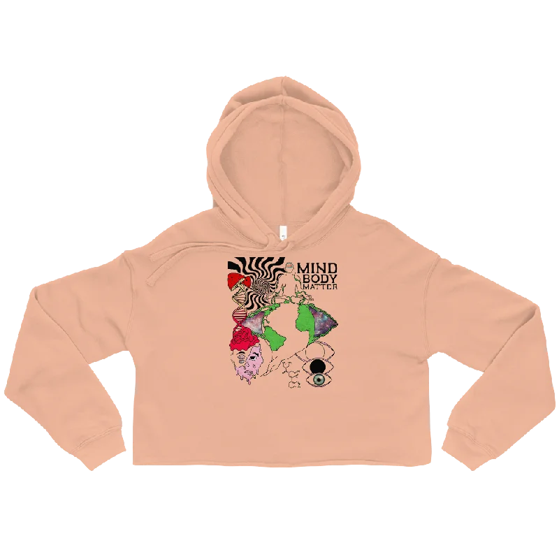 Mind Body Matter Graphic Crop Hoodie Hoodie with Front Slit Layering Stylish