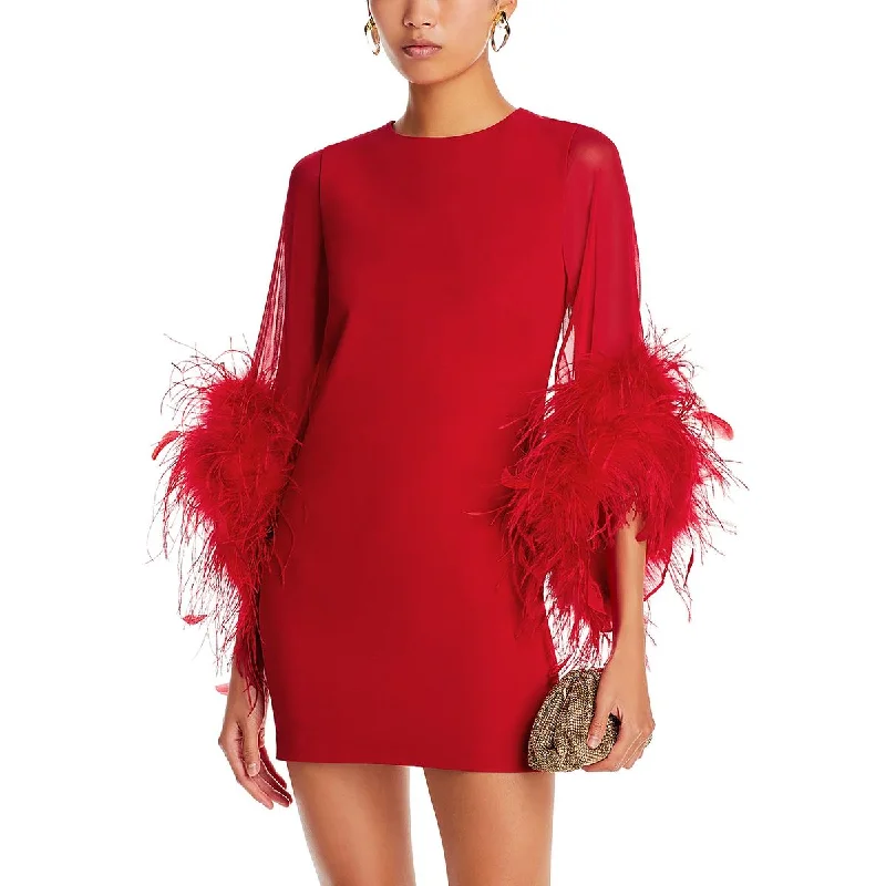 Womens Mini Feather Trim Cocktail And Party Dress Tunics Trendy modern
