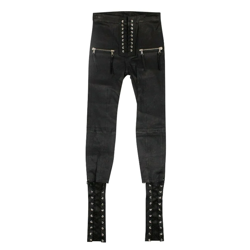 Unravel Project Leather Lace Up Skinny Pants - Black Chic Black Leggings