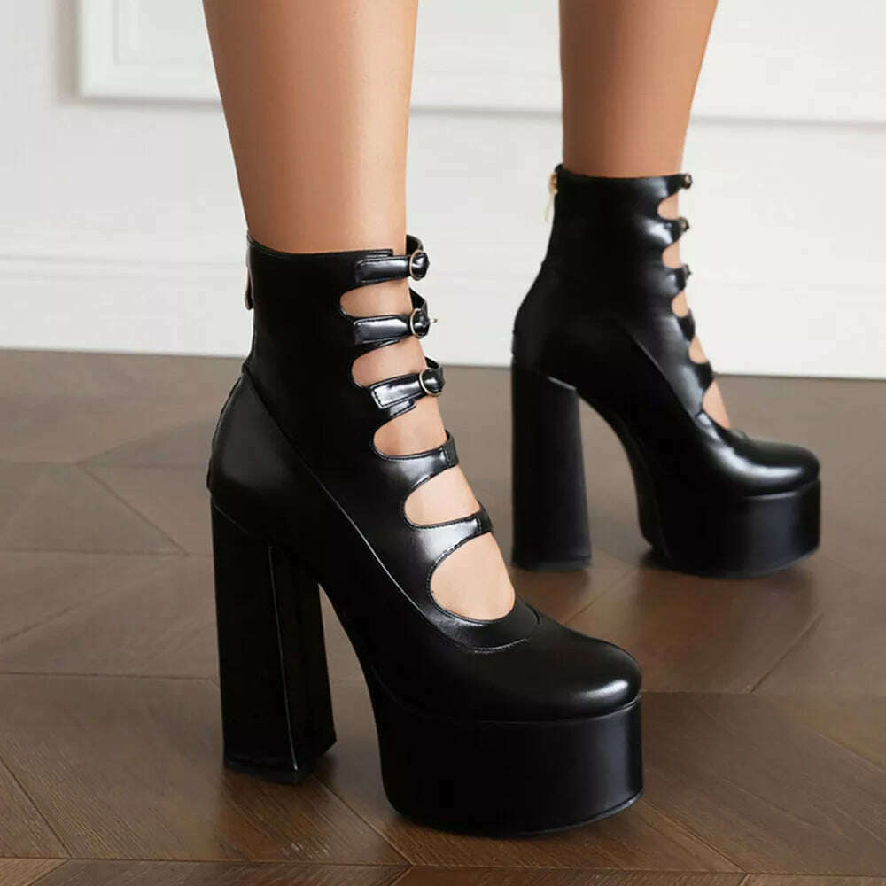 RIBETRINI Platform High Heels Summer Cutout Ankle Boots Zip Design Party Dress Sexy Punk Buckle Round Toe Shoes Motorcycle Boots Tunics Travel practical RIBETRINI Platform High Heels Summer Cutout Ankle Boots Zip Design Party Dress Sexy Punk Buckle Round Toe Shoes Motorcycle Boots Tunics Travel practical