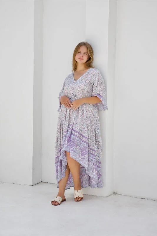 Hilo Dress - Mauve Daisy Print Maxi Flowy Bohemian