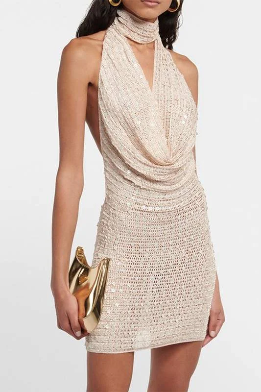 SEQUINS HALTER PARTY DRESS Tunics Mesh breathable