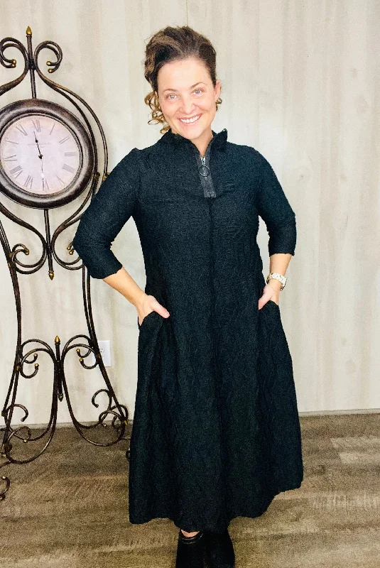 Jaqueline Vintage & Zipper Dress- Black Textured Tunics New arrival