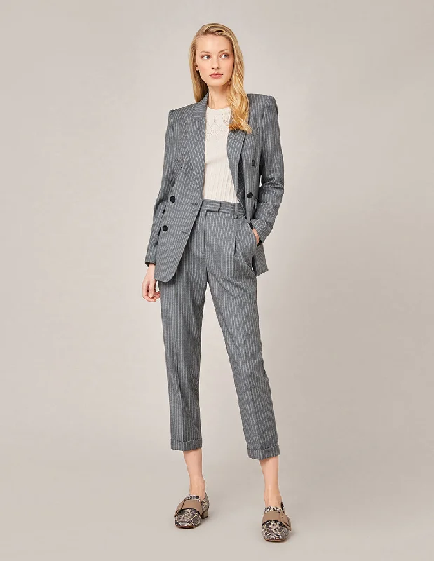 MARYLING STRIPE CROP LEG SUITING PANTS Chic Faux Leather Pants