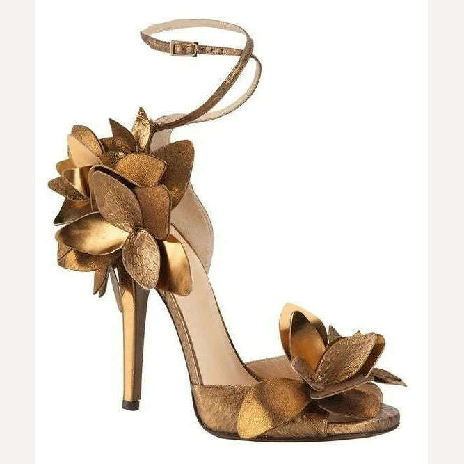 Women Gold Flowers Stiletto Sandals Summer Black Straps Peep Toe Luxury Designer Leather High Heels Plus Size Party Dress Shoes Tunics Print Colorful Women Gold Flowers Stiletto Sandals Summer Black Straps Peep Toe Luxury Designer Leather High Heels Plus Size Party Dress Shoes Tunics Print Colorful