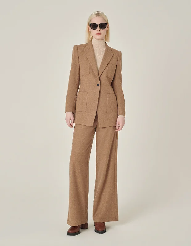 MARYLING Camel Wool High-Waist Straight-Leg Pants Comfortable Maternity Pants
