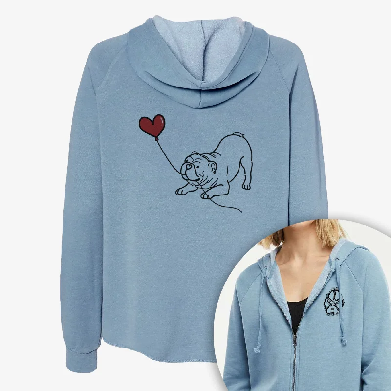 Bulldog Heart String- Women's Cali Wave Zip-Up Sweatshirt Hoodie with Ribbed Cuffs Snug Fit Comfort Bulldog Heart String- Women's Cali Wave Zip-Up Sweatshirt Hoodie with Ribbed Cuffs Snug Fit Comfort