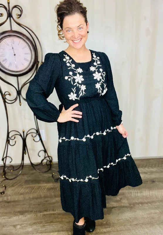 Stephanie Black & White Embroidery Dress Tunics Corduroy durable