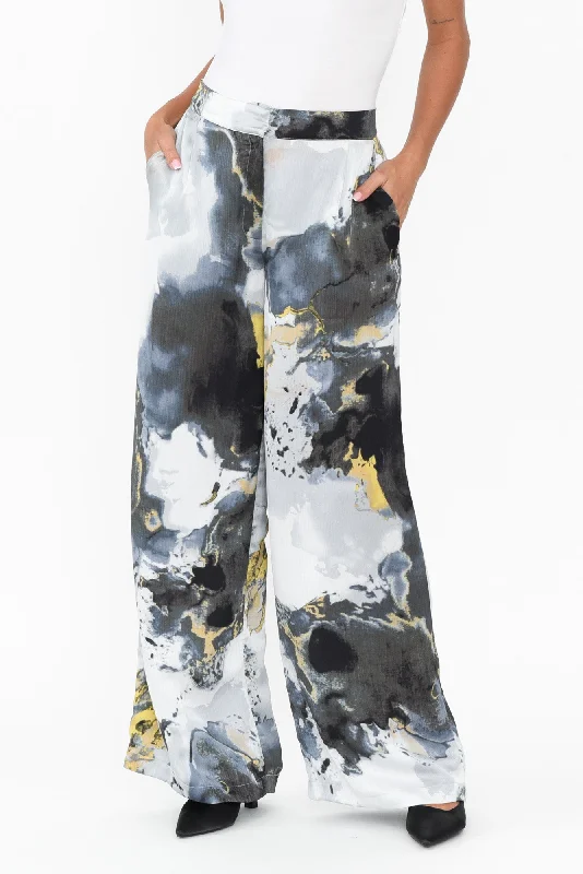 Transfixed Black Marble Wide Leg Pants Cozy Maternity Pants