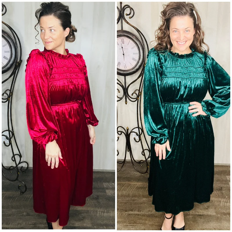 Christmas Velvet Dress- Hunter Green or Burgundy Tunics Floral girly