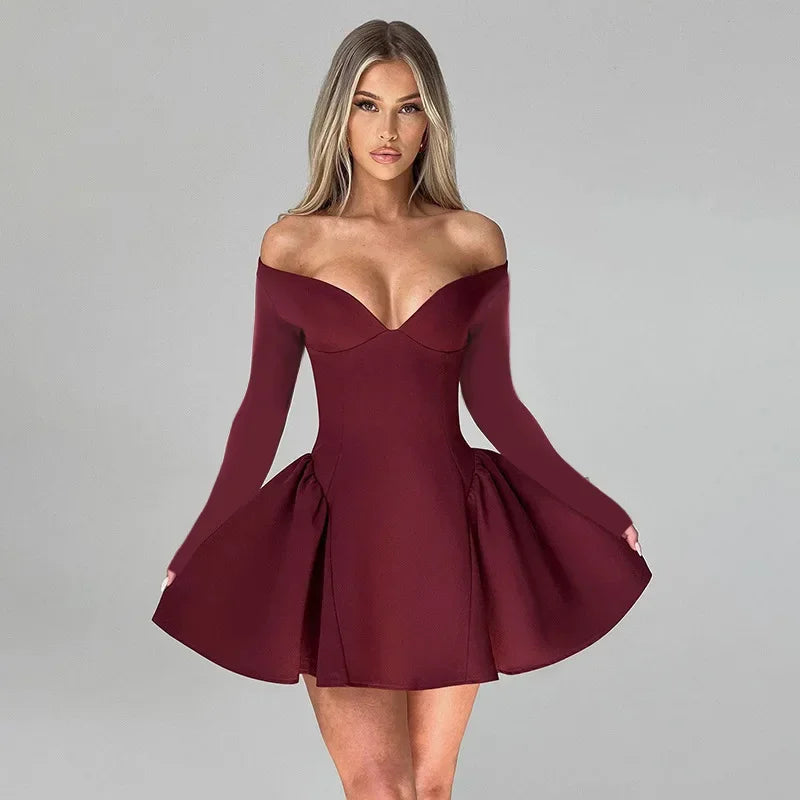 Advbridge Autumn Sexy Off Shoulder Mini Dress for Women Elegant Fashion A-line Long Sleeve Slim Christmas Evening Party Dress 2025 Tunics Essential wardrobe Advbridge Autumn Sexy Off Shoulder Mini Dress for Women Elegant Fashion A-line Long Sleeve Slim Christmas Evening Party Dress 2025 Tunics Essential wardrobe