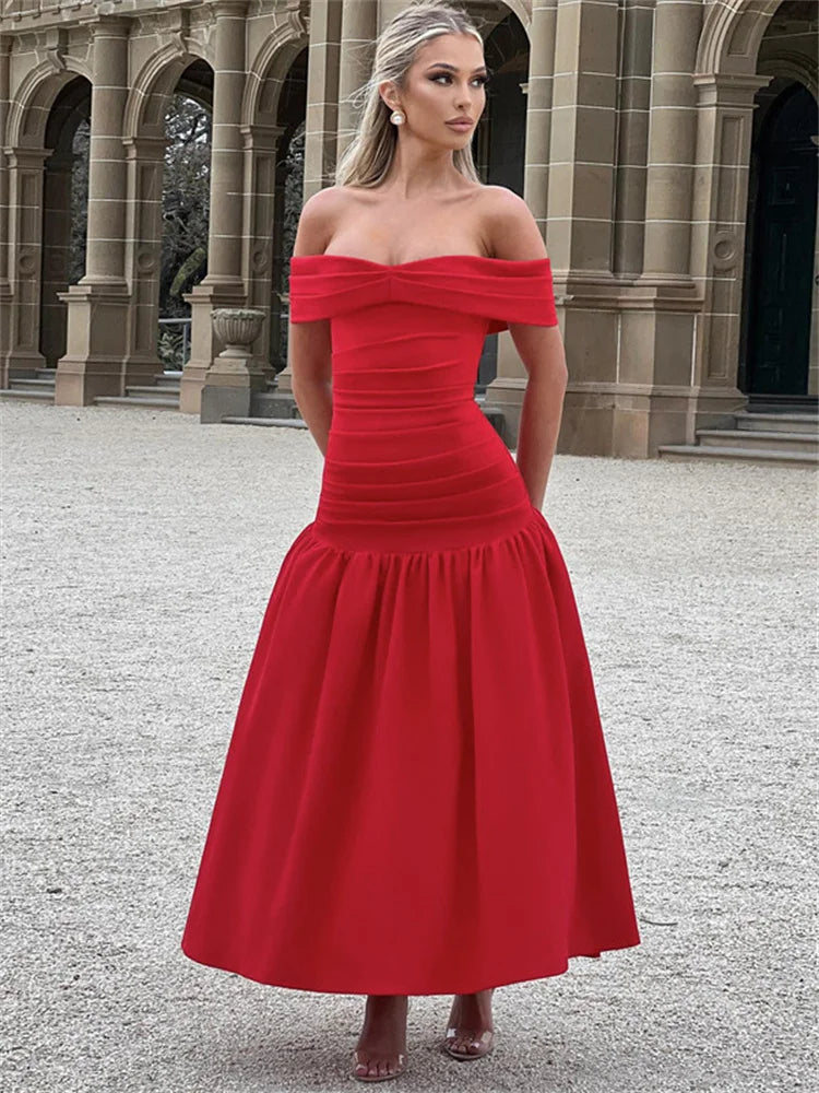Advbridge  Autumn Off-Shoulder Fashion Long Dress For Women High Waist Sexy Bandeau Patchwork Party Dress Female Bodycon Dress 2024 Tunics Corduroy durable